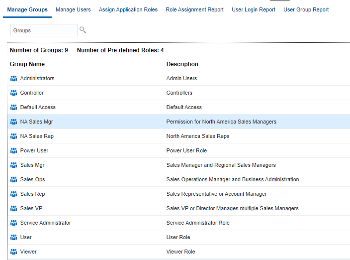 Manage Groups page listing the new group